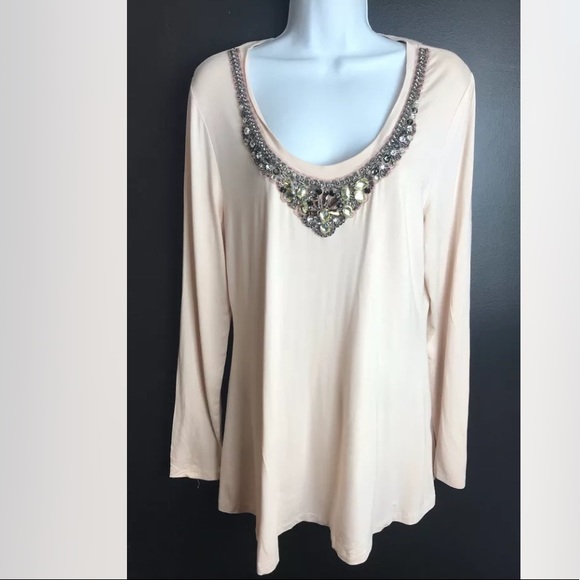 BOSTON PROPER Necklace Trapeze Top Blush Pink Embellished Jewel Blouse Shirt - Picture 10 of 11